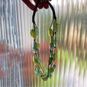 Handcrafted Sea Green Beach Glass like beads corded necklace Artisanal Jewelry